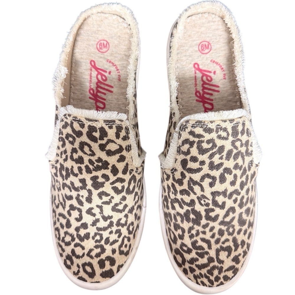 Jellypop Vibes Women’s Leopard Print Sneakers Slip-Ons Cream/Tan NWOB